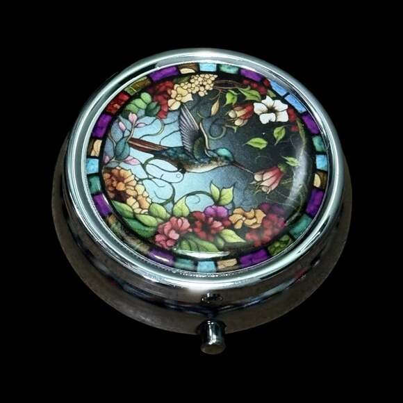 Unbranded Other - Cute Hummingbird Portable Round Metal Pill Organizer Case